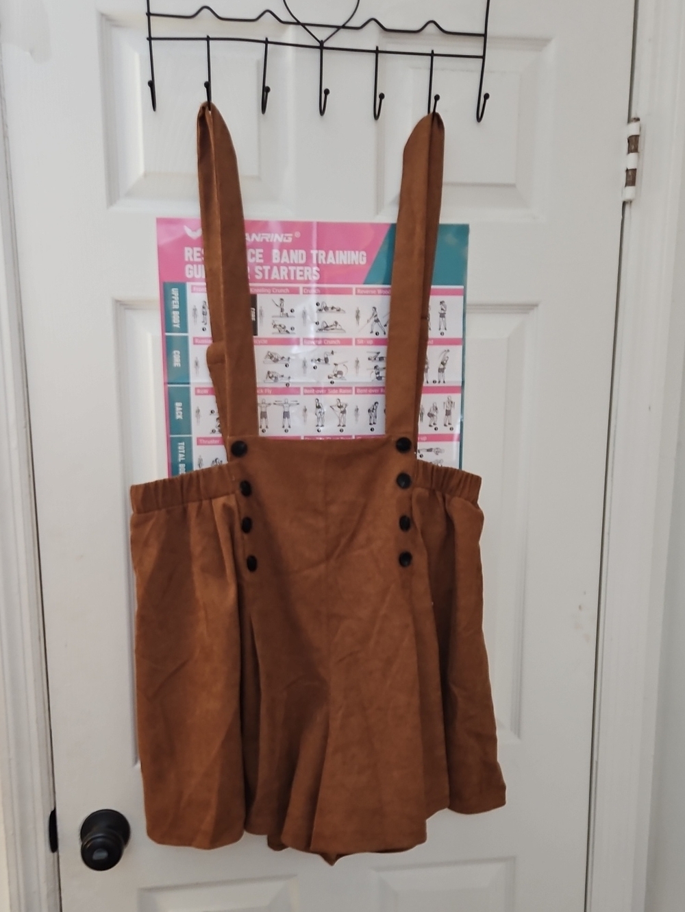 SHEIN Brown Corduroy Suspender Skirt-Style Romper